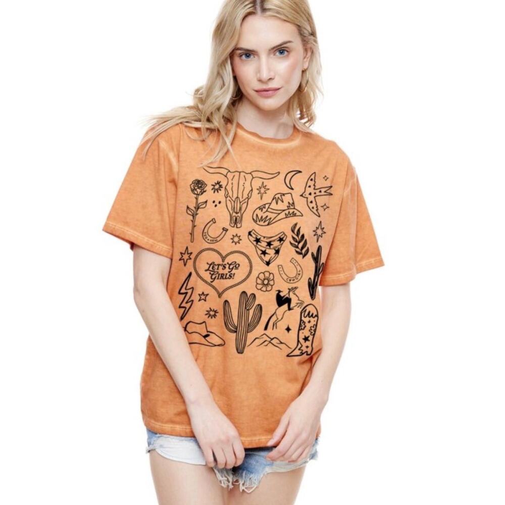 NWOT Let’s Go Girls (orange) graphic Tee